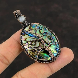 Abalone Shell Jewelry Copper Sister Gift Wire Wrapped Tree Of Life Pendant 2.64" - Picture 1 of 6