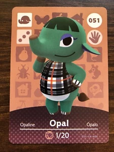 051 Opal Animal Crossing Amiibo Series 1 Card Unused Unscanned US - Bild 1 von 1