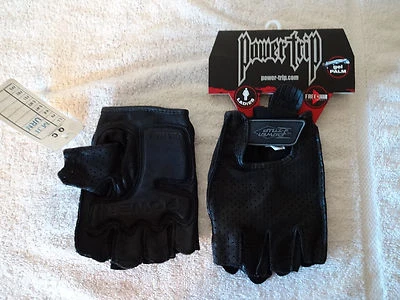 POWER TRIP LADIES GRAPHITE FINGERLESS GLOVES PERFORATED BLACK LEATHER XL NEW - Image 1 of 4