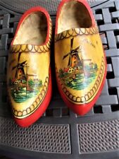 Vintage Pair Holland Handmade & Hand Painted Decorated Wooden Shoes 10" Long