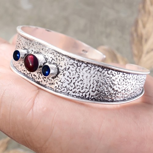 VALENTINO Bracciale grande in argento sterling 925 con granato e pietra preziosa tanzanite del Mozambico