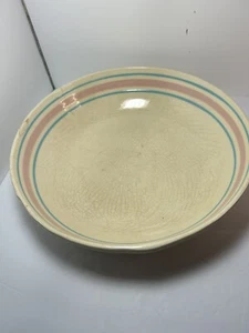 Vintage McCoy Large Stonecraft Centerpiece Serving Bowl Pink & Blue Stripe - Picture 1 of 9