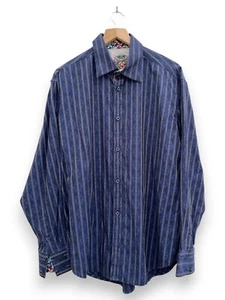 Camicia Robert Graham uomo taglia XL TG blu gessato polsino a contrasto cotone lusso - Foto 1 di 11