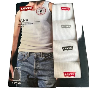 Levi’s Mens Premium Cotton Tank Top Shirts 4-Pack White • Size M Medium NEW - Picture 1 of 2