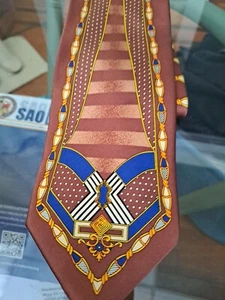 ENRICO VENTURI MADE IN ITALY VINTAGE TIE BROWN PRINT - Picture 1 of 5