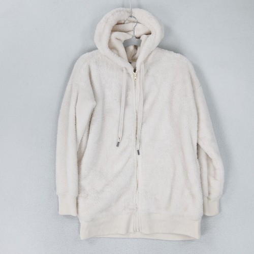 OFF WHITE Giacca Aerie donna XXS bianco sporco soffice full zip con cappuccio peluche casual felpa con cappuccio