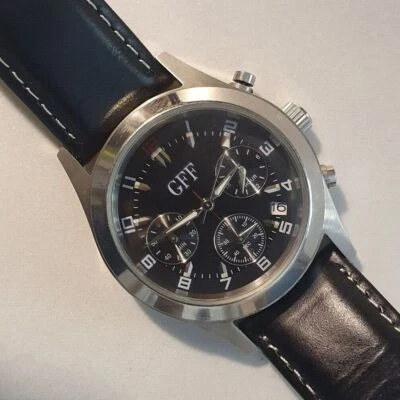 Herrenuhr GFF Chronograph Vintage Zifferblatt 1 1/2 Zoll Gehäuse Stahl Mineral - Bild 1 von 4