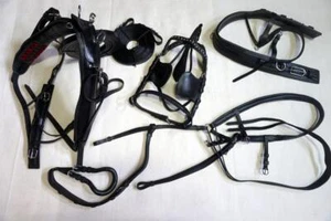 Leder schwarz-Komplett Pkg Wagen Fahrtraining Pferdegeschirr +5" 1/2 Wangenbit - Bild 1 von 1