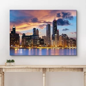 Wall26 Canvas Wall Art Chicago Citiscape Night Light Photography Art Print - Picture 1 of 6