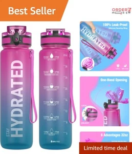 Water Bottle Tritan 32oz Leakproof Time Marker Easy Clean for Gym Travel Home - Picture 1 of 13