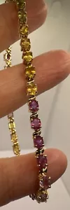 9ct Yellow Gold Gem Set Bracelet. 19cm. 375. - Picture 1 of 22
