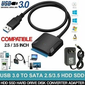 USB 3.0 to SATA III Adapter for 2.5" 3.5" SSD HDD Hard Drive with 12V/2A Power - Picture 1 of 12