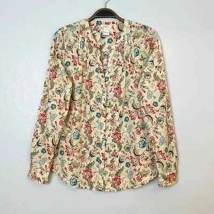 SUNDANCE Women's Size XS Floral Collarless L/S Button Down Shirt Pintuck Detail - Picture 1 of 10