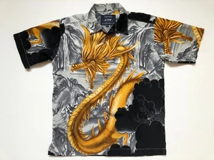 Vintage 2000s 3D looking Golden Dragon Kids Boys Button-up Short Shirt, Size S/P - Picture 1 of 6