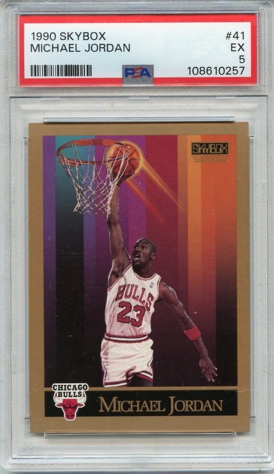 1990 - 91 SKYBOX #41 迈克尔·乔丹、芝加哥公牛队、名人堂 - PSA 5 EX (10257) — 第 1/1 张图片