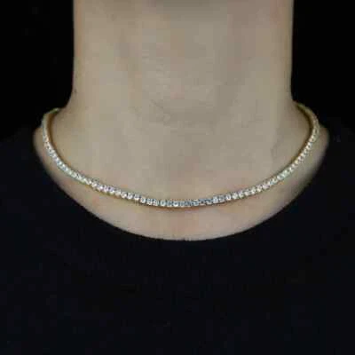 Iced Out Bling Zircon 3mm Tennis Chain Necklace Gold Color CZ Charm Choker 18" - Image 1 of 3