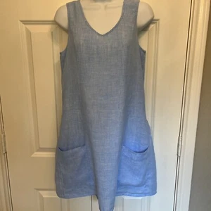 Kenar Sz 2 Shift Dress Pockets 100% Linen Light Blue Lined Darling Tiny Flaw - Picture 1 of 10
