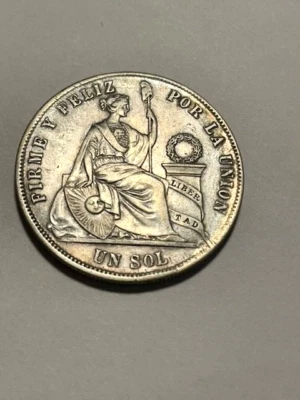 1869 Peru Silver 1 Sol/Arabic 1/Rim Ding XF #16051 - Image 1 of 3