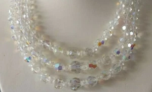 🌟 Vtg Aurora Borealis Faceted Austrian Crystal Triple Strand Necklace Earrings - Imagen 1 de 8