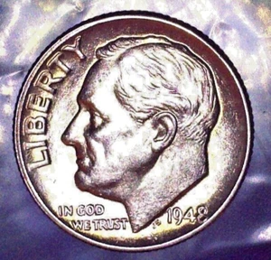 1948 P Roosevelt Dime, BU, Lustrous, Fully Separated Horizontal Torch Lines - Bild 1 von 2