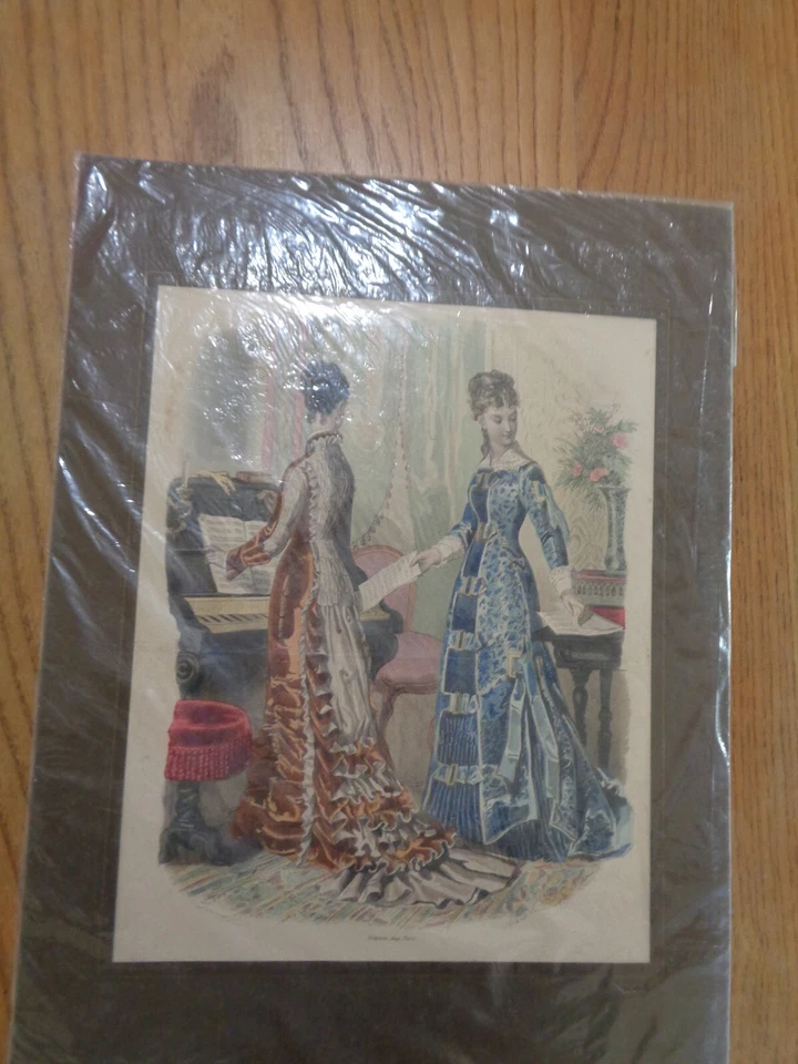 Grande gravure couleur de la Mode illustrée 1877 : femmes au piano +marie louise - Photo 1/1