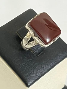 Luxury Style Men 925 Silver Ring Deep Blood Yemen Agate Aqeeq عقيق يمني كبدي - Picture 1 of 19