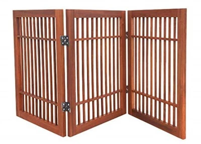 Puerta plegable independiente de madera para mascotas 3 paneles 24 pulgadas de alto interior exterior valla para perros Foto 1 de 4
