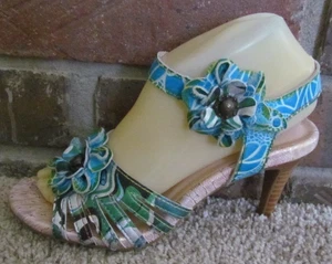 L'ARTISTE by SPRING STEP Keiko Women Sz 38/7.5-8 Teal Leather Slingback Heel - Picture 1 of 8