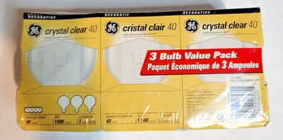 3pk GE 40-WATT CLEAR 525 LUMENS MEDIUM BASE DECORATIVE G25 LIGHT BULBS NEW - Image 1 of 4