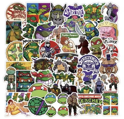Turtle Fighter Cartoon Stickers 50pk Cartoon Turtle Guy Stickers FREE SHIPPING - Image 1 of 3