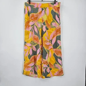 Tahari 100% Leinen Tropical Floral Wide Leg Hose Gr. XL | Boho Cropped Gummizug - Bild 1 von 5