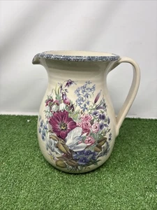 Floral Pitcher Boho Jug Home and Garden Party Stoneware Made in USA 9” - Picture 1 of 14