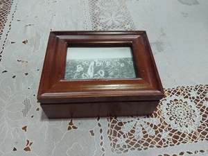 Vintage Handmade Jewelry Box Wooden With Picture Frame Top Storage Organizer  - Picture 1 of 11