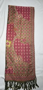 Damen Pashmina Schal dunkelrosa grün Blumen Boho Winter Herbst Tuch Halstuch Fransen - Bild 1 von 7