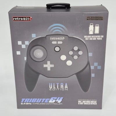 Retro-Bit Tribute64 Ultra Edition 2.4 Ghz Wireless N64 Controller Black - Rare! - Image 1 of 4