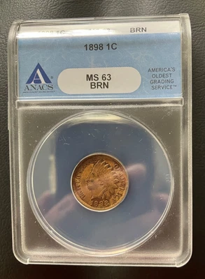 Uncirculated 1898 Indian Head Cent ANACS MS 63 BN - Image 1 of 4