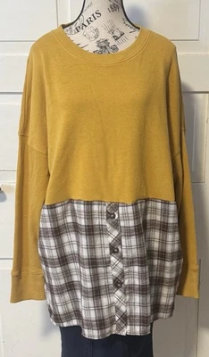 Sudadera para mujer renovada talla XL hecha a mano reciclada dorada a cuadros marrón B52 Foto 1 de 4