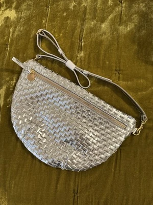 Clare V Grand Fanny tecido quadriculado couro prata novo com etiquetas - Imagem 1 de 4