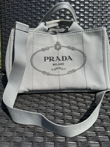Prada Gray Canapa Denim Bag/tote with Silver Hardware and includes strap - Picture 1 of 20
