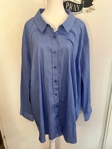 NEW Woman Within Women’s 4X 34/36 Blue Light Weight Button Front Cotton Shirt - Picture 1 of 12