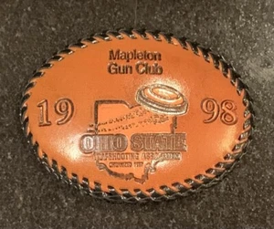 VTG Leather Covered And Buck-Stitched Mapleton Gun Club Ohio Trapshooting 1998 - Picture 1 of 4