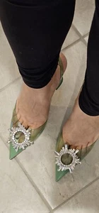 Amina Muaddi Begum Glass Pointed Toe Slingback Pump MINT, Size 9 (Was $1220) - Picture 1 of 2