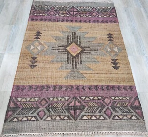 Natural Hand-woven 5 x 8 ft Jute Kilim Area Rug for Living Room 160x240 Handmade - Picture 1 of 8