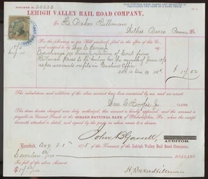 LEHIGH VALLEY RAILROAD - REVENUE Tied by HANDSTAMP to PENNSYLVANIA VOUCHER !! - Picture 1 of 3