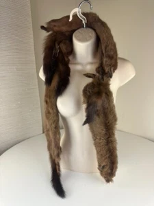 VTG Genuine Mink Pelt Stole Four Full Body Real Fur Brown Wrap Clip Movie Prop - Picture 1 of 12