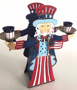 Americana Colored Metal 2 candlestick 1 tea light holder Figure Unique 2 sided - Picture 1 of 4