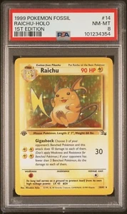 PSA 8 Raichu 14/62 Fossil Holo 1st Edition Pokemon Card - Picture 1 of 2