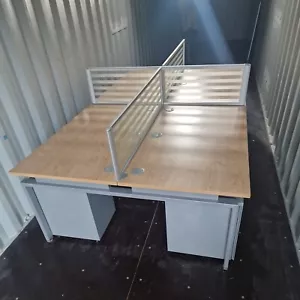 4-Person Bench Desk, Cable Tray, privacy screens, 4 metall cabinets office table - Picture 1 of 17