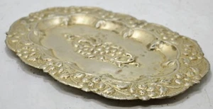 Antique Brass Nickel Coated Oval Decorative Plate Original Old Embossed - Picture 1 of 8