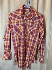 Mens Vtg 60s Dan River Western Shirt 14 S Multicolor Plaids L/S Snaps Poly/cot - Picture 1 of 8